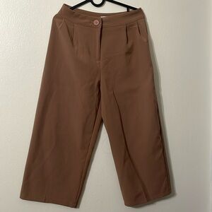 Women Khaki Cropped Straight Wide Leg Tailored Pants, Brand Size M